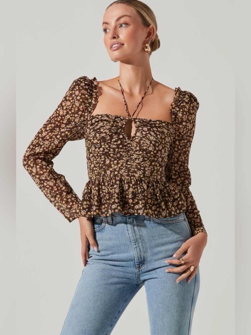 NWT ASTR the Label Toni Ruched Halter Peplum Top Floral XL